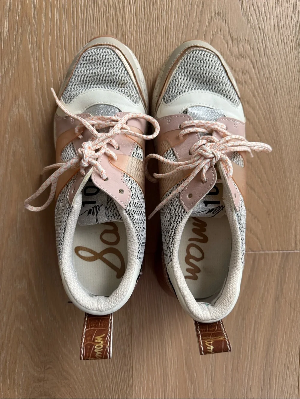 Sam Edelman Pink, Cream & Gray Women's Lace-Up Sneakers